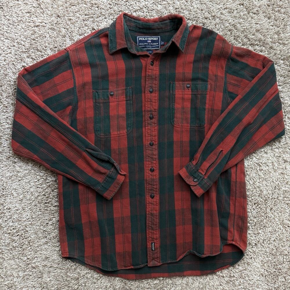 Vintage Polo Sport Ralph Lauren Red Plaid Button Up Flannel Shirt Men’s Size L